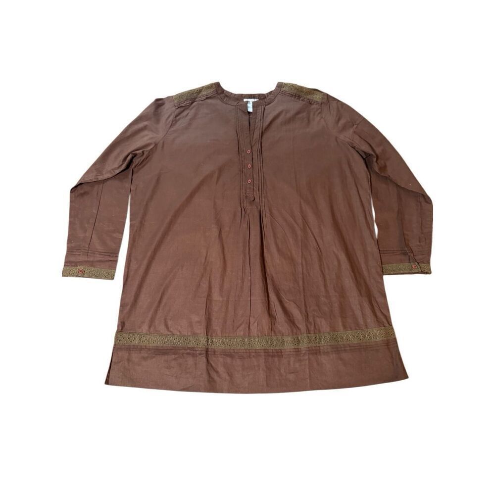 Cute options brown long sleeve henley boho top 1X & 3X